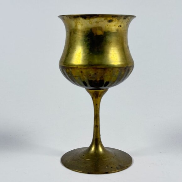 Vintage Brass Goblets Set of 2 MCM Decorative Cups 6" Mid Century Decor - Picture 5 of 10